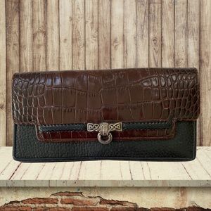 Brighton Leather Wallet Black Brown Croco Embossed